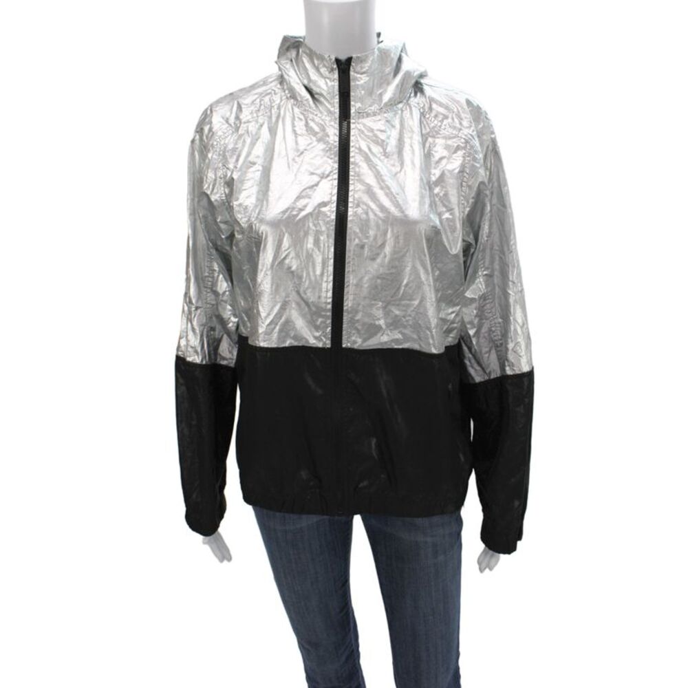 ALALA Womens Silver Cotton Colorblock Windbreaker Zip Long Sleeve Size M